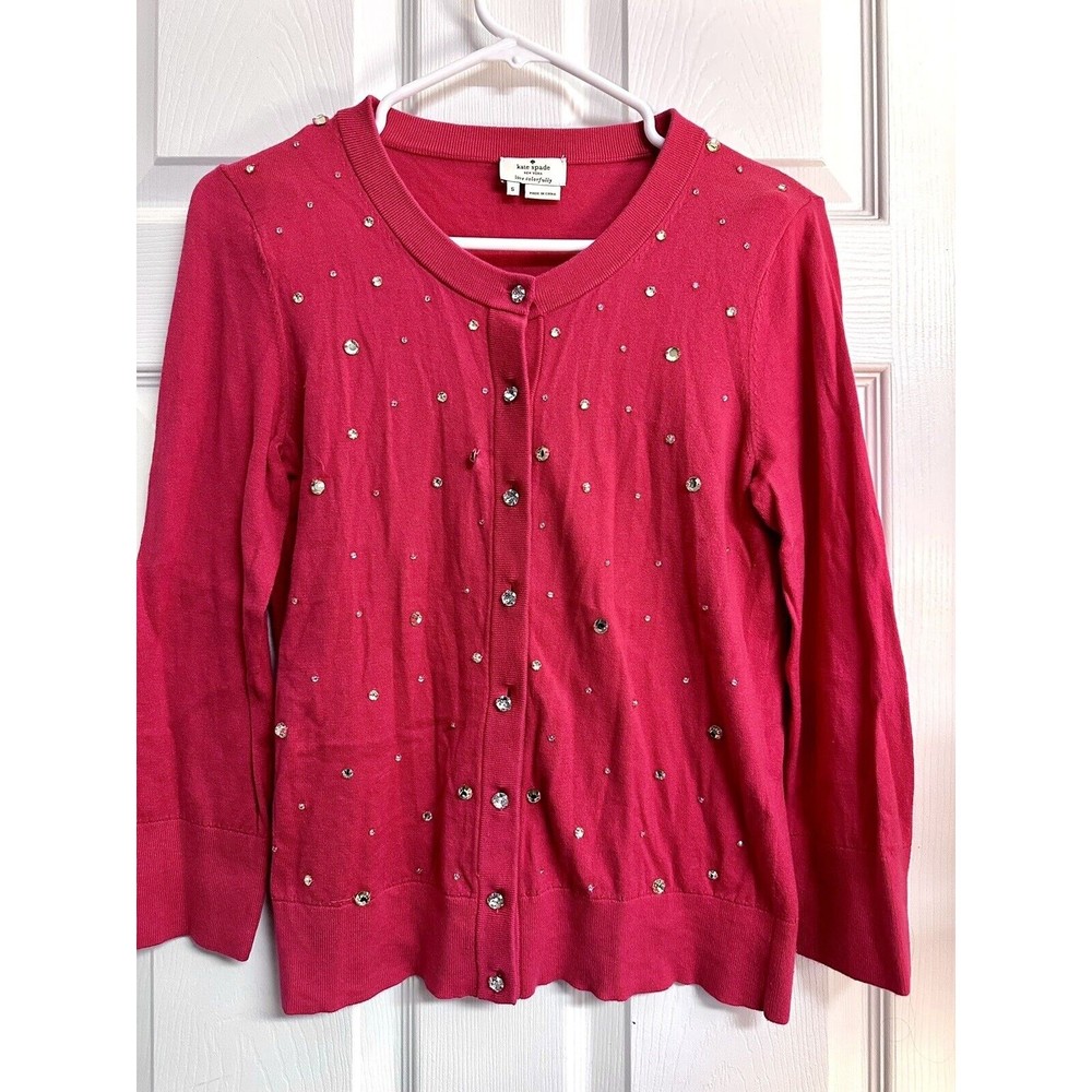 KATE SPADE New York City Live Colorfully Hot Pink Rhinestone sweater cardigan S